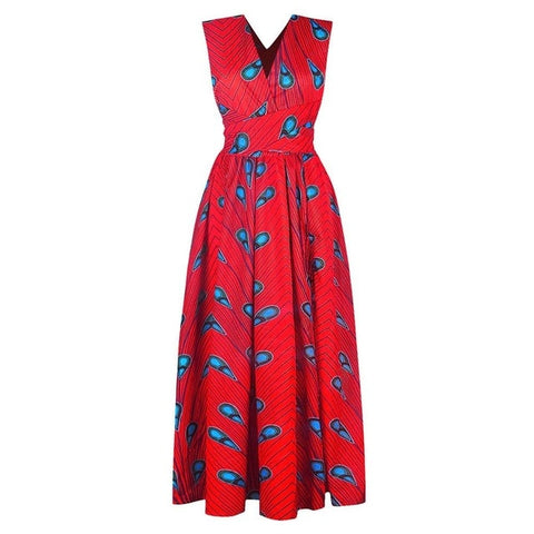 Fadzeco New african dresses for women Clothes Patterns Ankara Dashiki Outfits African Print Jumpsuit Hem Maxi Dress Front Slit