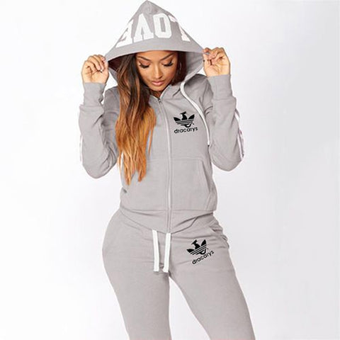 2020 Tracksuit Women Set Harajuku Clothes Letter Love Hooded Sweatshirt Zipper Hoodie Pants Two Piece Set Ensemble Femme Suits