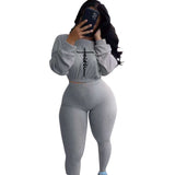 New Tracksuit For Women Faith Letter Ribbed Knit Two Piece Set Casual 2 Pcs Outfits Long Sleeve Tshirts Pants Suit Matching Set