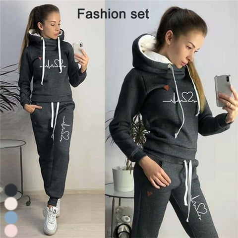 Casual Two Piece Outfits Pullovers Hoodies Jogger Pants Sets Spring Autumn Tracksuit Woman Fleece Suit 2021 Sweatsuits for Women