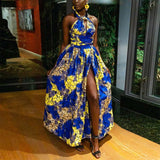Fadzeco New african dresses for women Clothes Patterns Ankara Dashiki Outfits African Print Jumpsuit Hem Maxi Dress Front Slit