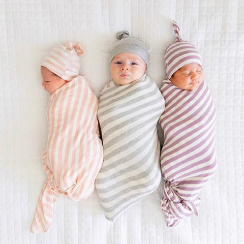 2 Pcs/set Baby Swaddle Blanket + Cap Cotton Stripe