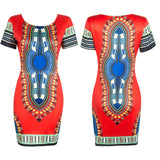 African Women Dress Dashiki Print O-neck Ladies Clothes Bodycon Package Hip Tribal Style High Elastic Traditional Plus Size
