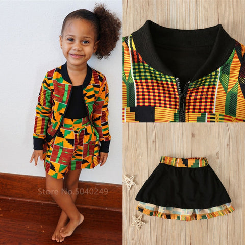 African Fashion Clothing 2020 New Kid Dashiki Print Bazin Full Sleeve Coat Autumn Baby Girl African Dresses For Women Streetwear