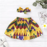 Girls African Fashion Style Dashiki 5Colors Printed Summer Skirt with Headband Children National Cotton Africa Clothes