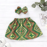 Girls African Fashion Style Dashiki 5Colors Printed Summer Skirt with Headband Children National Cotton Africa Clothes