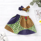 Girls African Fashion Style Dashiki 5Colors Printed Summer Skirt with Headband Children National Cotton Africa Clothes