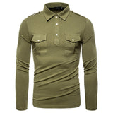 Spring Autumn Fashion Men Casual Long Sleeve Polo Shirts Cotton Pockets Men's Outwear Shirts Business Streetwear Shirts For Male