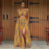 2020 Summer African Dresses for Women Floral Print Dashiki Bazin Ladies Clothes Sexy Shoulder Off Robe Africaine Bohemia Skirt