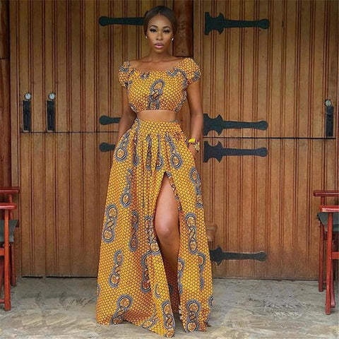 2020 Summer African Dresses for Women Floral Print Dashiki Bazin Ladies Clothes Sexy Shoulder Off Robe Africaine Bohemia Skirt