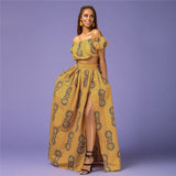 2020 Summer African Dresses for Women Floral Print Dashiki Bazin Ladies Clothes Sexy Shoulder Off Robe Africaine Bohemia Skirt