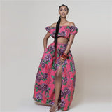 2020 Summer African Dresses for Women Floral Print Dashiki Bazin Ladies Clothes Sexy Shoulder Off Robe Africaine Bohemia Skirt