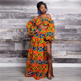 African Dresses for Women 2020 News Ladies Full Sleeve Shoulder Off Festher Dashiki Print Split Skirts Autumn Africna Clothes