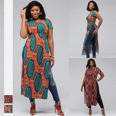 Fashion 2020 African Clothes Dashiki Split Ankara Style Robe africaine Vestido African Dresses for Women Shirts Ladies Plus Size