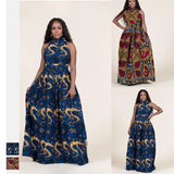 Fashion 2020 Sleeveless African Dresses for Women Sexy Dashiki Print Long Robe Halter Ladies Ankara Africaine Plus Size Clothing