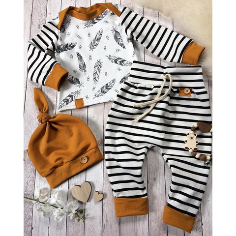 Newborn Clothes - Feather Design Tops -  Stripe Pants