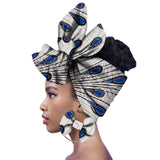 17Colors African Ankara  Fabric Headtie Scarf Earring 2Pcs Set  Dashiki