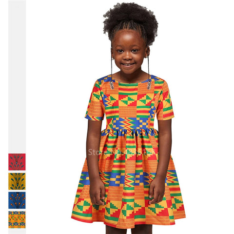 African Clothes 2020 Dashiki Print Baby Girl Summer Kids Short Sleeve Ankara Dress Fashion Clothing African Dresses for Women