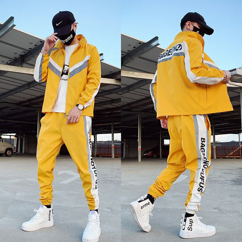 Men's Tracksuit Streetwear Two-piece Set Sweat Suit Polyester Overalls Men's Jacket and Harem Pants 2020 Hip Hop Mens Clothing