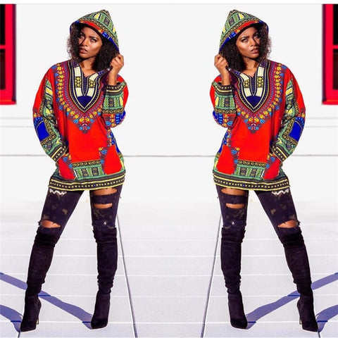 Fashion 2020 African Clothes Dashiki Print Hodded Sweatershirts Ladies Sexy Streetwear Blouse Shirts African Dresses for Women