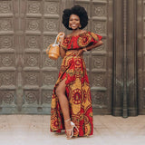 Maxi Skirt & Off-Shoulder Crop Top/Skirt Set for Woman African Ankara Dashiki Clothes Boho Split Sexy Dress Casual Outfits