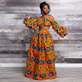 Maxi Skirt & Off-Shoulder Crop Top/Skirt Set for Woman African Ankara Dashiki Clothes Boho Split Sexy Dress Casual Outfits