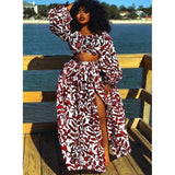 Maxi Skirt & Off-Shoulder Crop Top/Skirt Set for Woman African Ankara Dashiki Clothes Boho Split Sexy Dress Casual Outfits