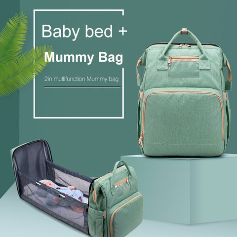 2 in1 Multifunctional Diaper Bag Backpack Travel Portable Large Capacity Shoulder Mommy Folding Crib Bags Waterproof Pack