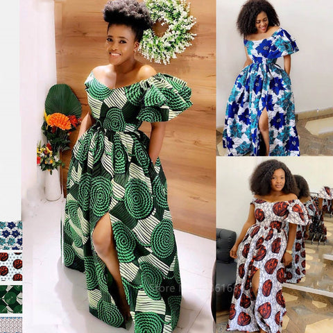 Summer Dress Fashion Ladies African Clothes Shoulder Off Maxi Dashiki African Dresses for Women Big Swing Long Robe Africaine