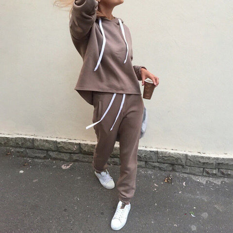 2 piece sets hooded pullover fleece