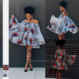 Fashion African Clothes 2020 Dashiki Print Shoulder of Plus Size Amrican Blouse Sexy Ruffle Sleeve African Dresses for Women