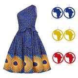 Earrings African Clothes for Women Sleeveless Dress Summer Danshiki Print Fashion Off Shoulder Bandage Skirt Set Girls Clothes