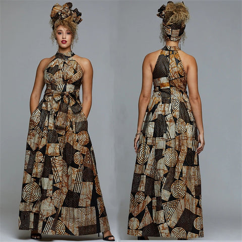 Summer Fashion Ladies African Clothes 2020 Sleeveless Halter Dashiki Print Plus Size Sexy African Dresses for Women Party Retro