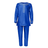 MD 2020 New African Men Clothes Dashiki Embroidery Shirt Pants 2 Pieces Set Musulman Ensembles Bazin Riche Ankara Outfit PH8086