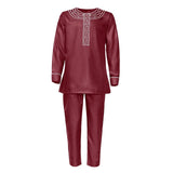 MD 2020 New African Men Clothes Dashiki Embroidery Shirt Pants 2 Pieces Set Musulman Ensembles Bazin Riche Ankara Outfit PH8086