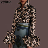 New Women Shirts VONDA 2021 Spring Summer Sexy Turn-down Collar Flare Sleeve Party Tops Office Shirt Casual  Blusas