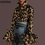New Women Shirts VONDA 2021 Spring Summer Sexy Turn-down Collar Flare Sleeve Party Tops Office Shirt Casual  Blusas