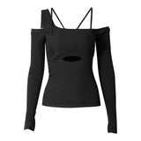 [EAM] Hollow Out Gray Knitting Sweater Loose Fit Slash Neck Long Sleeve Women Pullovers New Fashion Autumn Winter 2022 1DD2267