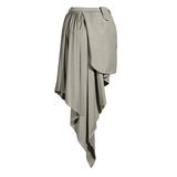 [EAM]  Half-body Skirt Gray Pleated Irregular Two Pieces Suit New Lapel Long Sleeve Loose Women Fashion Spring Autumn 2022 1X728