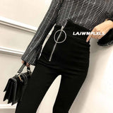 2021 Autumn Spring New Black leggings Casual Elastic High Waist stretch feet pants women&#39;s Metal Buttons was thin Pencil Pants