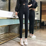 2021 Autumn Spring New Black leggings Casual Elastic High Waist stretch feet pants women&#39;s Metal Buttons was thin Pencil Pants