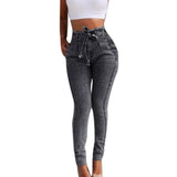70% Hot Sell  2021  Fashion Plus Size Fashion Belted High Waist Stretch, Comfortable Skinny Jeans Women Stretch Denim Long Pants
