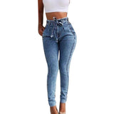 70% Hot Sell  2021  Fashion Plus Size Fashion Belted High Waist Stretch, Comfortable Skinny Jeans Women Stretch Denim Long Pants