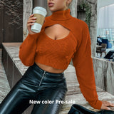 Glamaker Hairball 2 piece set women autumn winter turtleneck crop sweaters vest knit top Sexy backless knitted chic new jumper