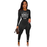 New Tracksuit For Women Faith Letter Ribbed Knit Two Piece Set Casual 2 Pcs Outfits Long Sleeve Tshirts Pants Suit Matching Set