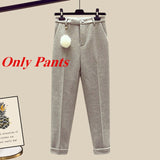 Winter New Warm Sweater 3 piece set Women Korean Fashion Sweet Heart-shaped beaded Sweater +Lamb wool vest +Pants Suits