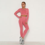 Women&#39;s Sets Skinny Tracksuit Breathable Bra Long Sleeve Top Seamless Outfits High Waist Push Up Leggings Gym Clothes Sport Suit