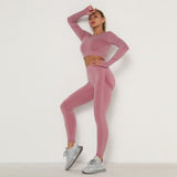 Women&#39;s Sets Skinny Tracksuit Breathable Bra Long Sleeve Top Seamless Outfits High Waist Push Up Leggings Gym Clothes Sport Suit
