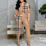 2021 New Fashion Women Chic Two Piece Set Outfits Letter Print Colorblock Knot Front Buttoned Top &amp; High Waist Pants Set