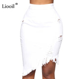 Asymmetric Hole Denim Midi Skirt With Tassel New 2022